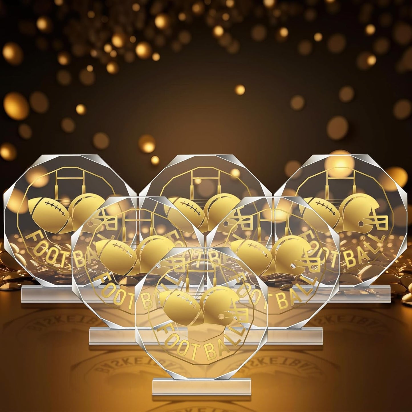 6 Pack Sports Trophy Acrylic Award Medals 4.72 x 4.72 Inch Sports Contest Trophies Bulk Plaques Team Prize Gift Trophies for Competition