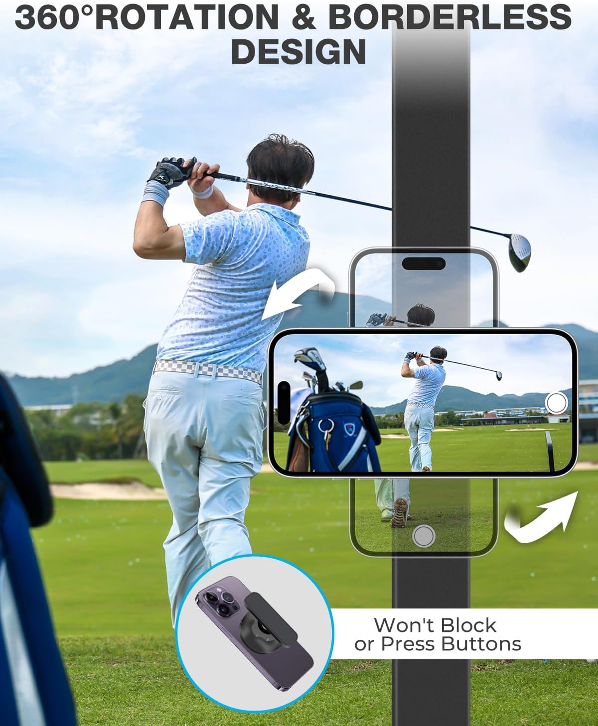 MENOLY Magnetic Golf Cart Phone Holder Compatible with EZGO, Club Car, Yamaha,Golf Cart Phone Mount Fits with iPhone 16 15 14 13 12 Pro Max Plus, Galaxy, Google Golf Cart Accessories Gift for Men