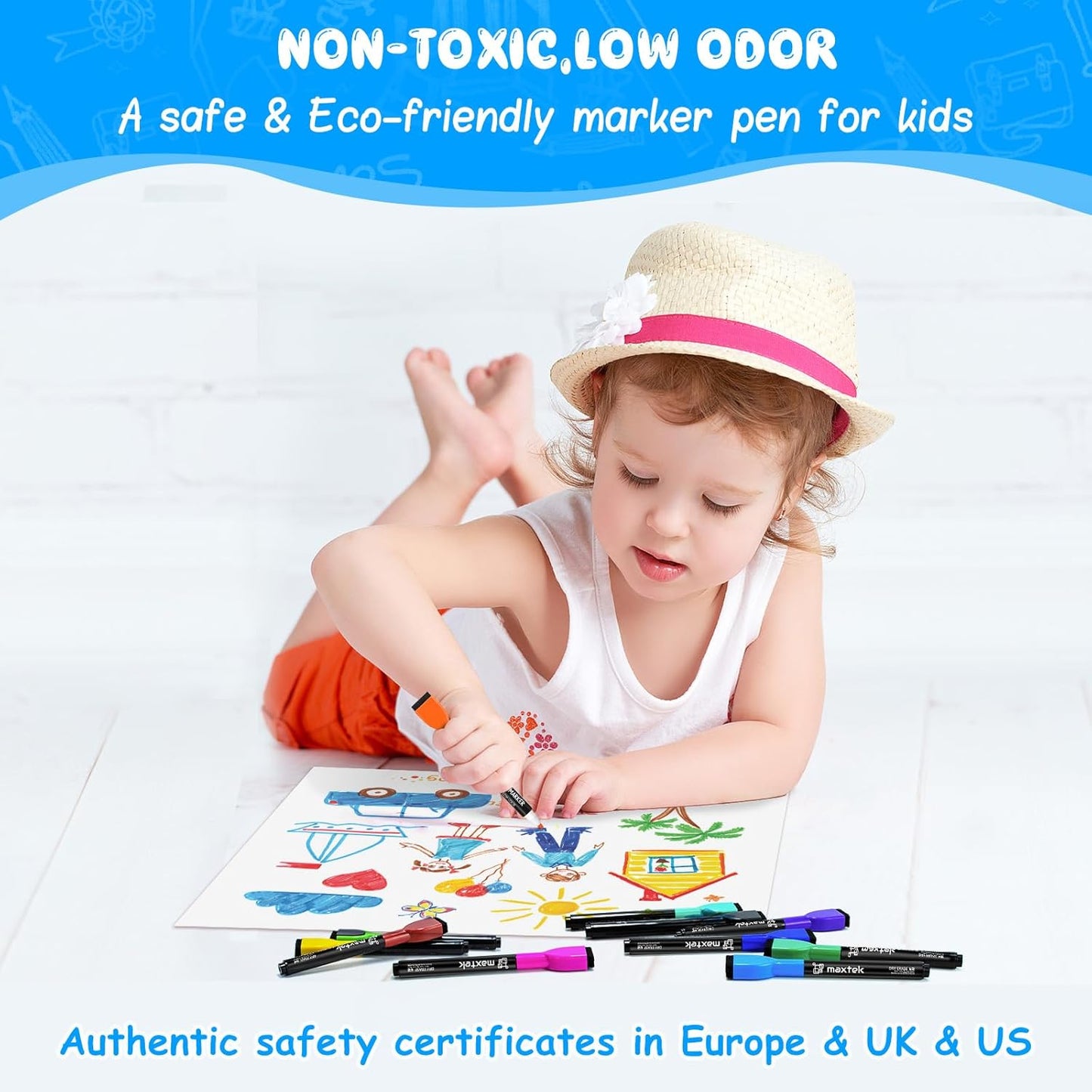 maxtek Dry Erase Markers - 6 Count Colorful Magnetic Dry Erase Markers Fine Tip with Eraser, Low Odor Whiteboard Markers for Calendar Boards