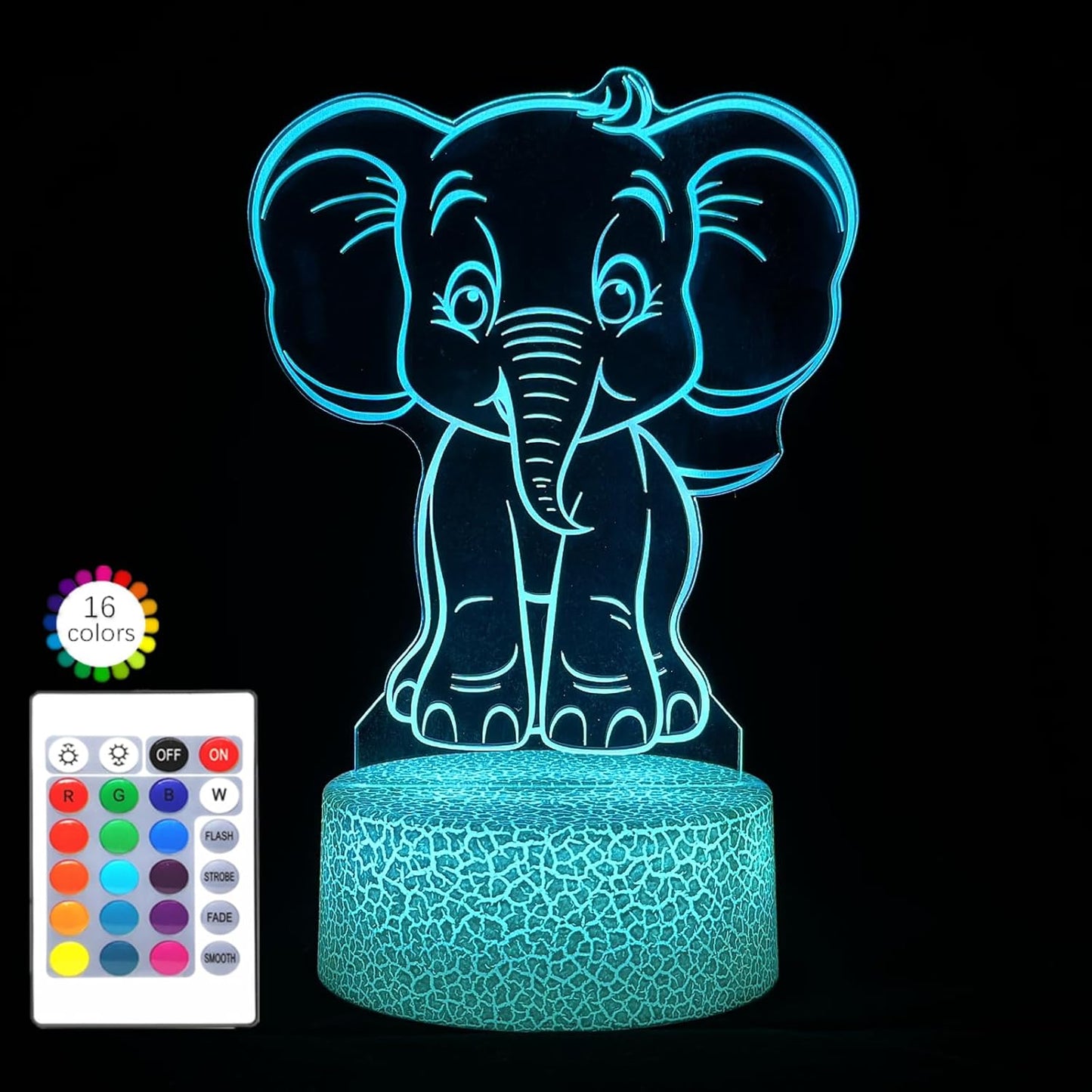 i-CHONY Elephant Night Light for Kids,16 Colors Dimmable Cute Animal Lamp with Remote,Smart Touch,USB Cable,Room Decor Lamp,Elephant Gift for Boys Girls Christmas Birthday Holiday Gifts