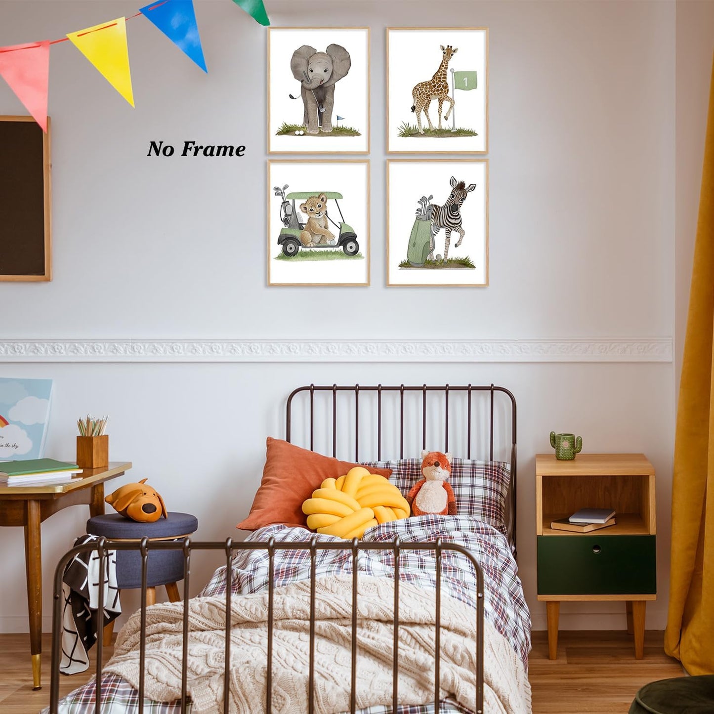 Boat Wades Retro Animal Golf Course Wall Art Prints Set of 4, Golf Nursery Decor, Elephant Giraffe Lion Zebra Golfer Posters Pictures Wall Decor for Home Office Kids Room Playroom, 8x10 Unframed