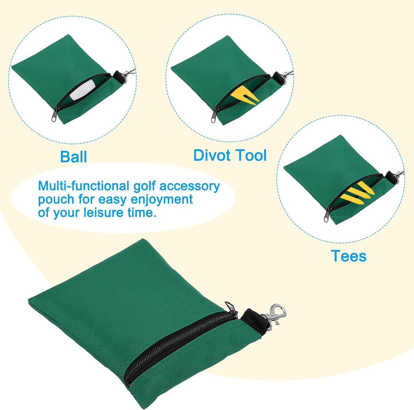 PATIKIL Golf Tee Pouch, Zipper Golf Ball Bag with Metal Lobster Claw Clip for Men Women Valuables Holder