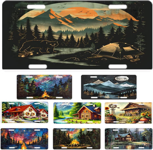 Custom License Plate Personalized Forest Bear Funny Aluminum Front License Plates Decorative Rust-Free Metal Car Plate Covers for Women Men Car Tag Accessories fit Truck SUV Rv 12 X 6 in