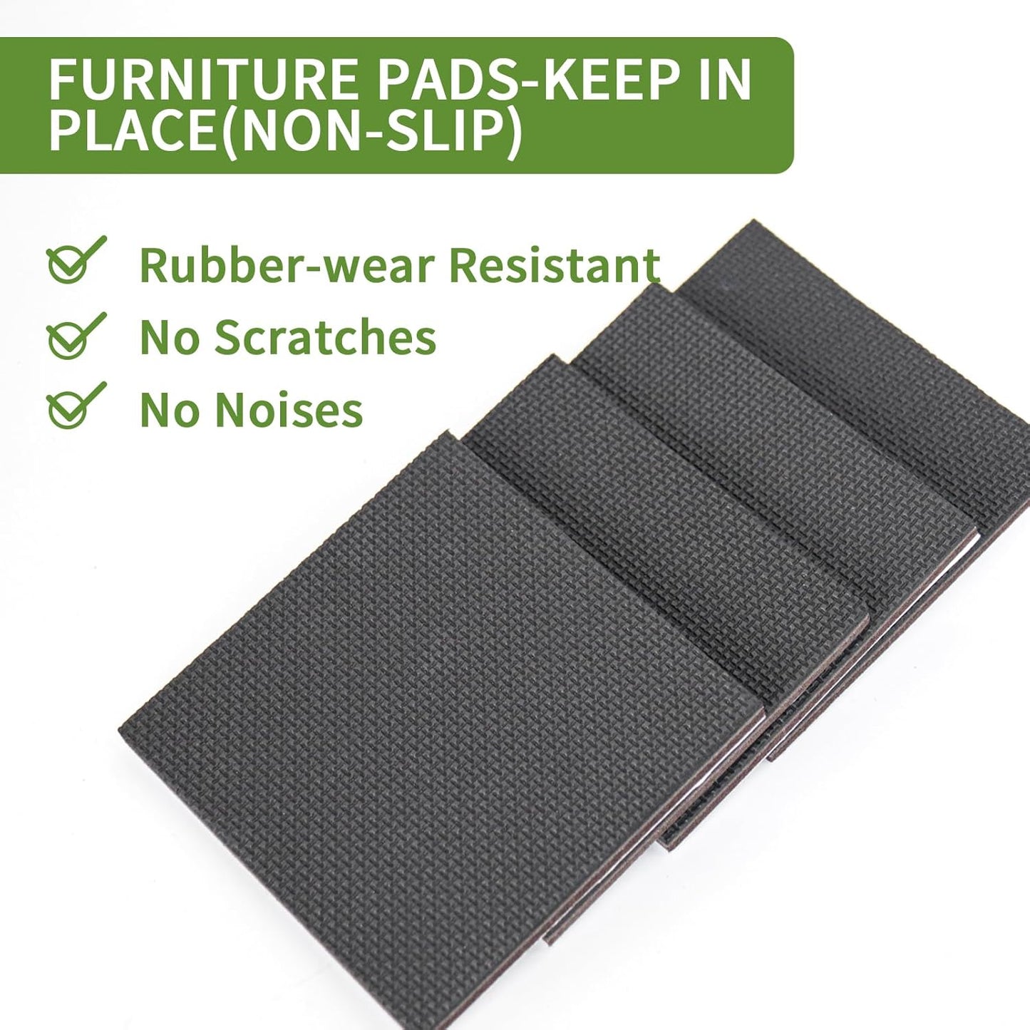 Non Slip Furniture Pads 8 PCS 4'' Square - Anti Slip Furniture Pads - Self Adhesive Rubber Feet Furniture Feet - Chair Leg Floor Protectors - Keep Furniture in Place