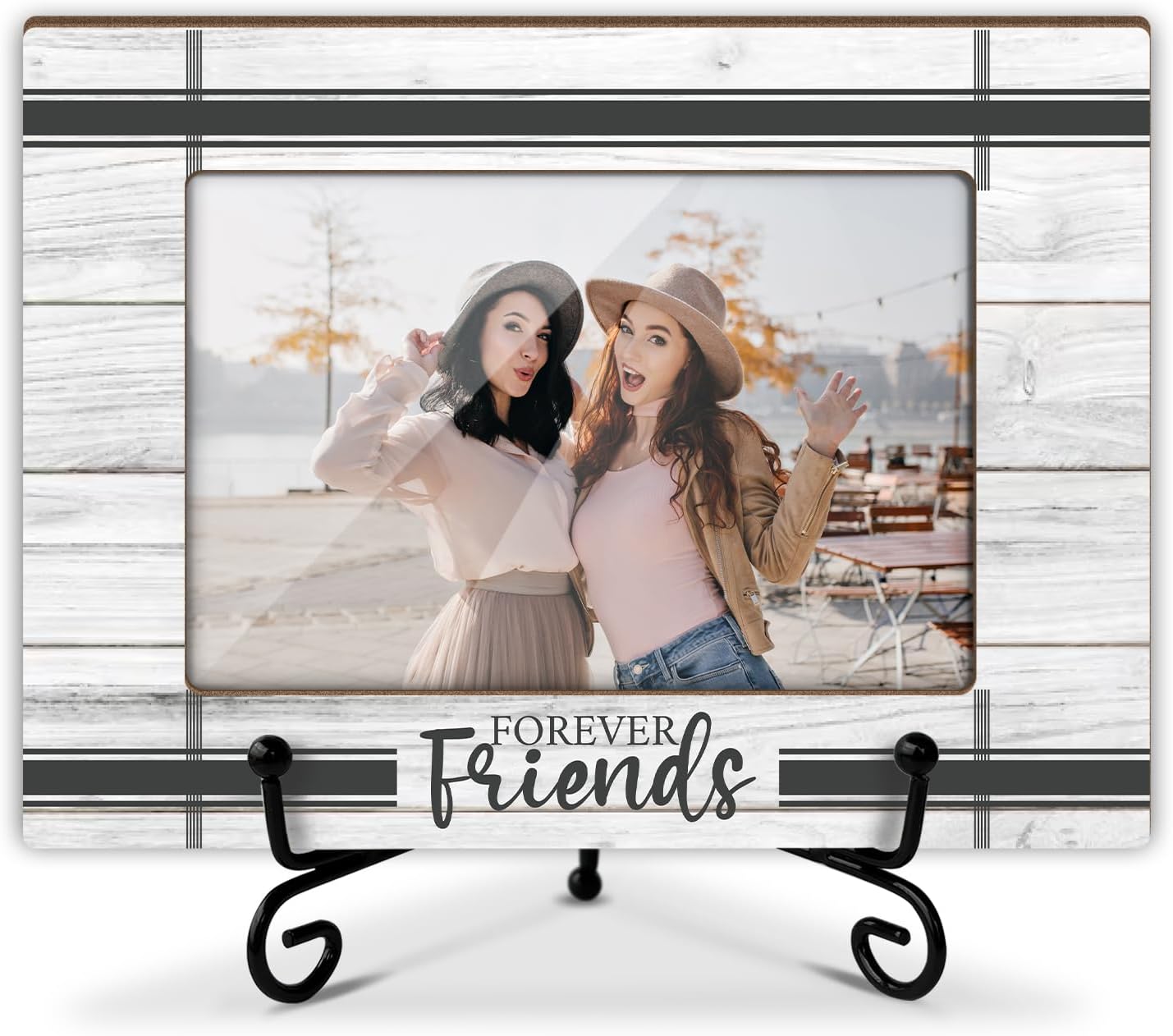 Friends Picture Frame, Wooden Photo Frame with Stand, Friendship Gifts Birthday Gifts for Women Men Friend Sister Bestie, Home Office Desk Decor Photo Frame Tabletop Display -xk25