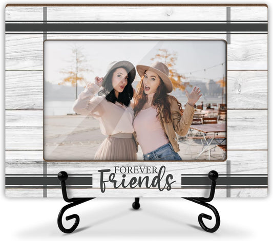 Friends Picture Frame, Wooden Photo Frame with Stand, Friendship Gifts Birthday Gifts for Women Men Friend Sister Bestie, Home Office Desk Decor Photo Frame Tabletop Display -xk25