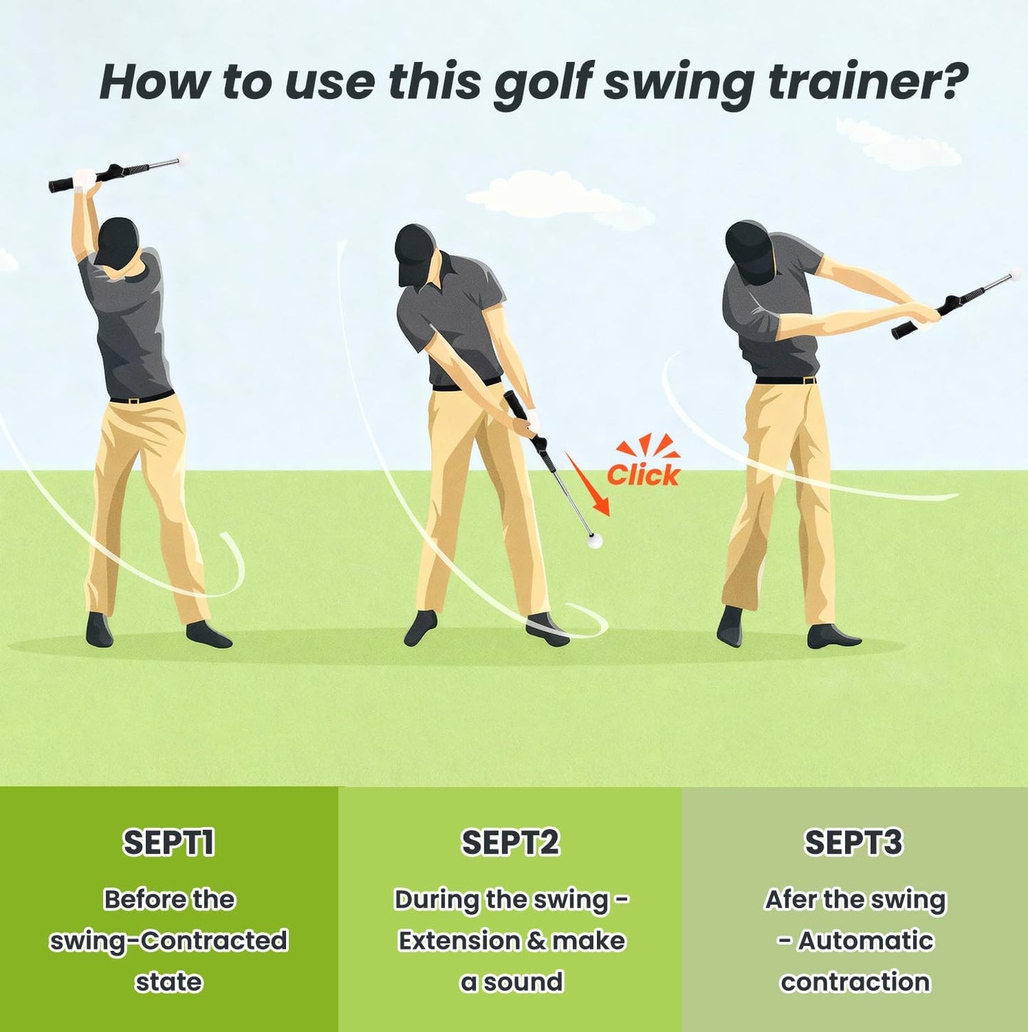 Retractable Golf Swing Training Aid， Golf Swing Trainer ，Right-Handed＆Left-Handed Golf Club for Indoor Practice,Golf Accessories，Tempo Training for Chipping Hitting
