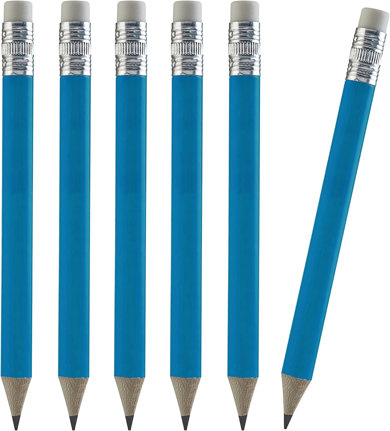 TH Golf 100pcs Golf Pencils, 4 Inch Mini Pencils Half Pencils with Eraser Sharpened Wood Mini Round Pencils for Schools Wedding Toddlers Home Corporate Multiple Colours (Neon Blue)