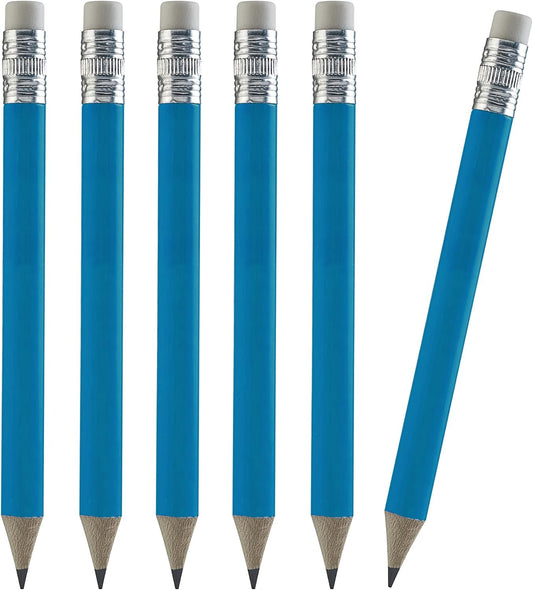 TH Golf 100pcs Golf Pencils, 4 Inch Mini Pencils Half Pencils with Eraser Sharpened Wood Mini Round Pencils for Schools Wedding Toddlers Home Corporate Multiple Colours (Neon Blue)