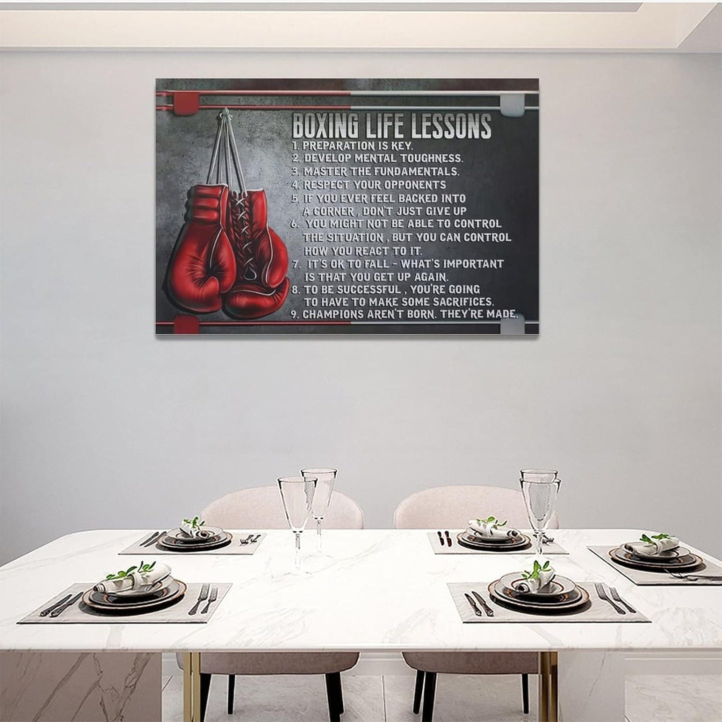 Boxing Wall Art Sports Lessons Pictures With Motivational Quotes - Gloves Canvas Painting Artwork Modern Home Decorations Framed for Bedroom Office Living Room 16"x24"