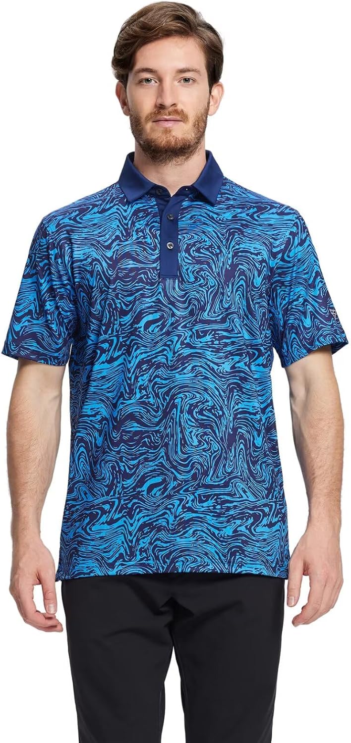 Golf Shirts for Men Dry Fit Short Sleeve Print Performance Moisture Wicking Polo Shirt