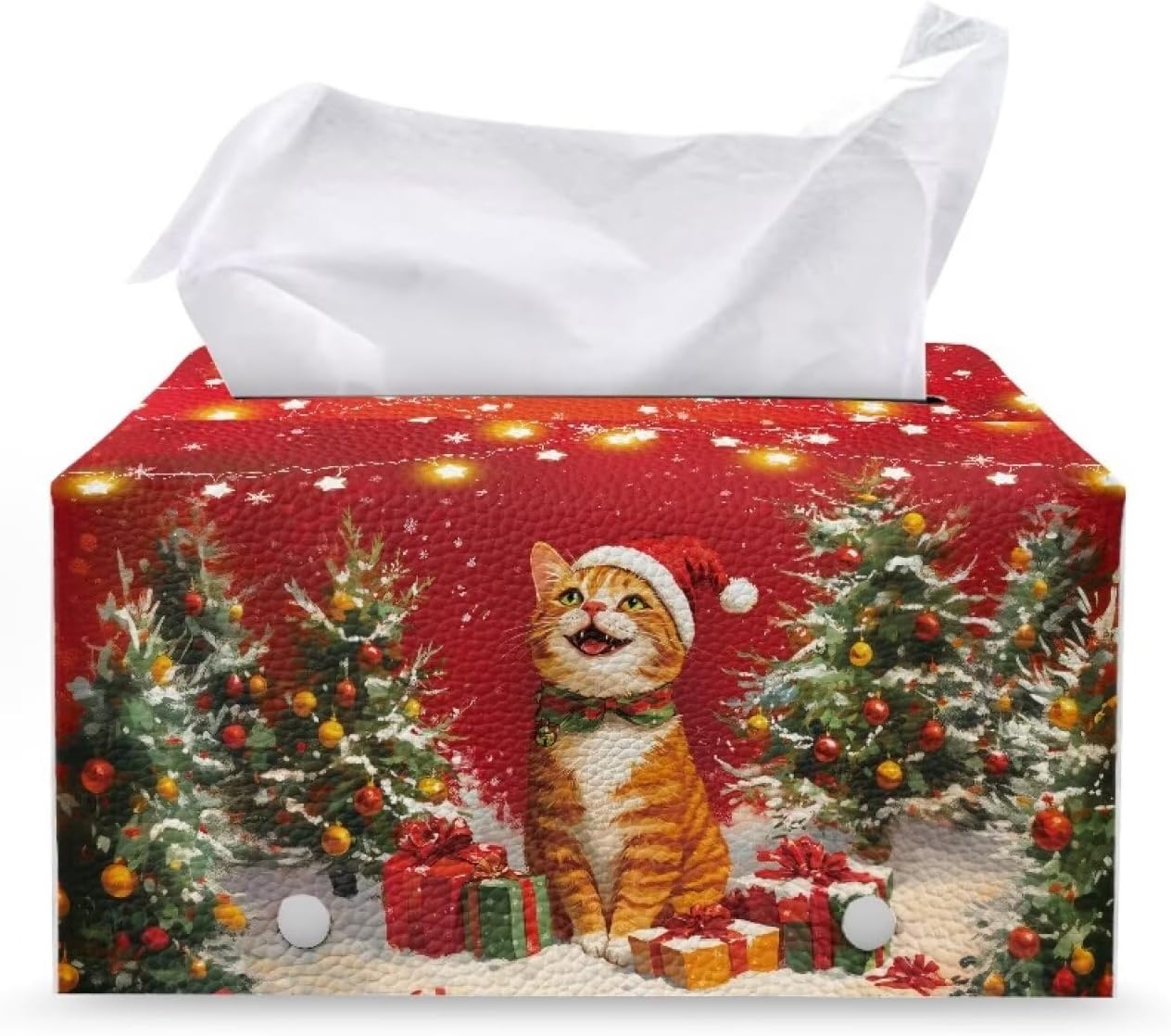 Leather Tissue Box Cover Cute Cat Tissue Box Holder Rectangle Christmas Tissue Box Home Decor for Bathroom Dingning Room Accessories Red