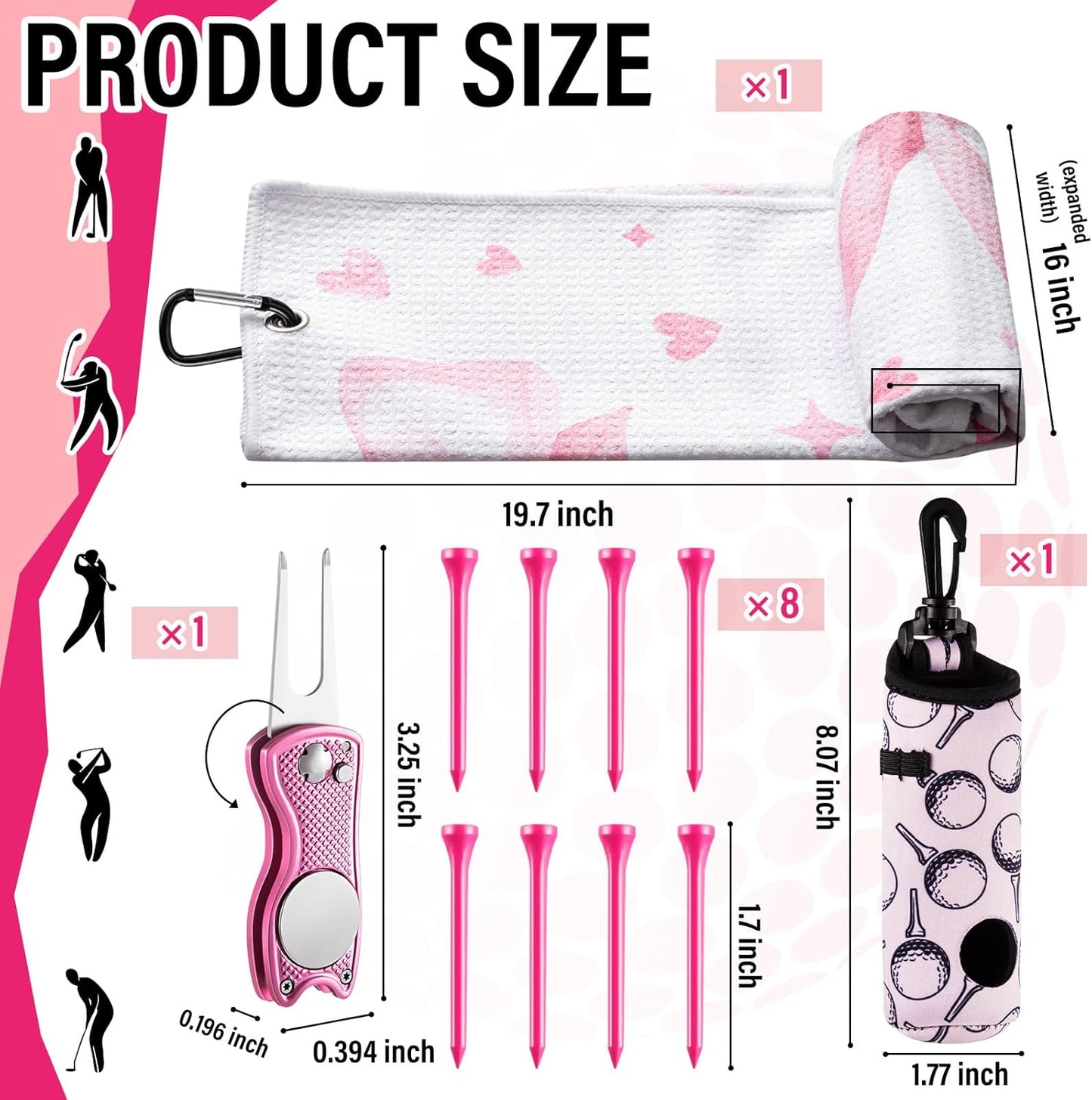 Liliful 12 Pcs Golf Accessories Kit, Include Golf Ball Bag with Hook Towel Tees Magnetic Ball Marker Divot Tool Cleaner Brush for Women Man Gifts