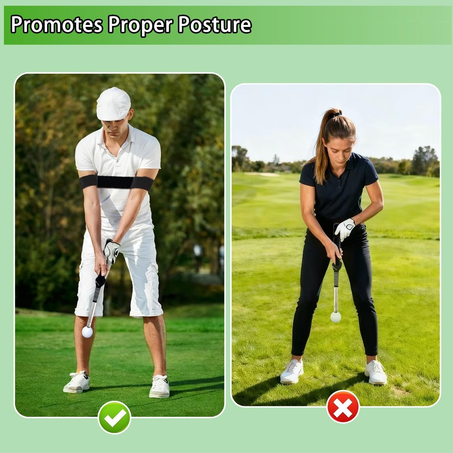 TRILVIX Retractable Golf Swing Training Aid, Portable Grip Trainer with Click Feedback, Right-Handed Golf Training Aid with Arm Band, for Chipping Hitting, Strength & Tempo, Golf Accessories for Men