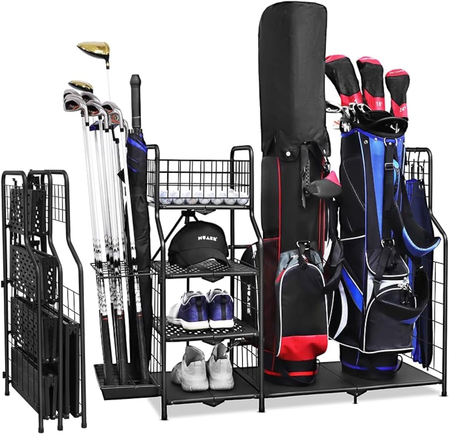 Folding Golf Bag Stand,Golf Storage Organizer for Garage with no Assembly, Golfing Equipment Rack, Extra Storage Rack for Golf Clubs