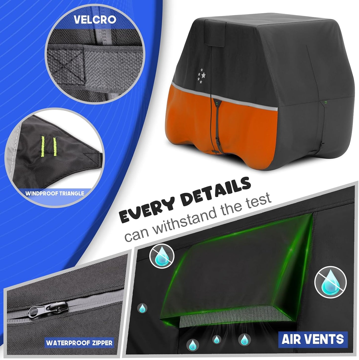 Waterproof Golf Cart Cover, Heavy Duty Marine Grade Fabric, Universal Fits for Most Brand 2/2+2/4+2 Passengers Yamaha, Honda, Club Car, EZGO Golf Cart