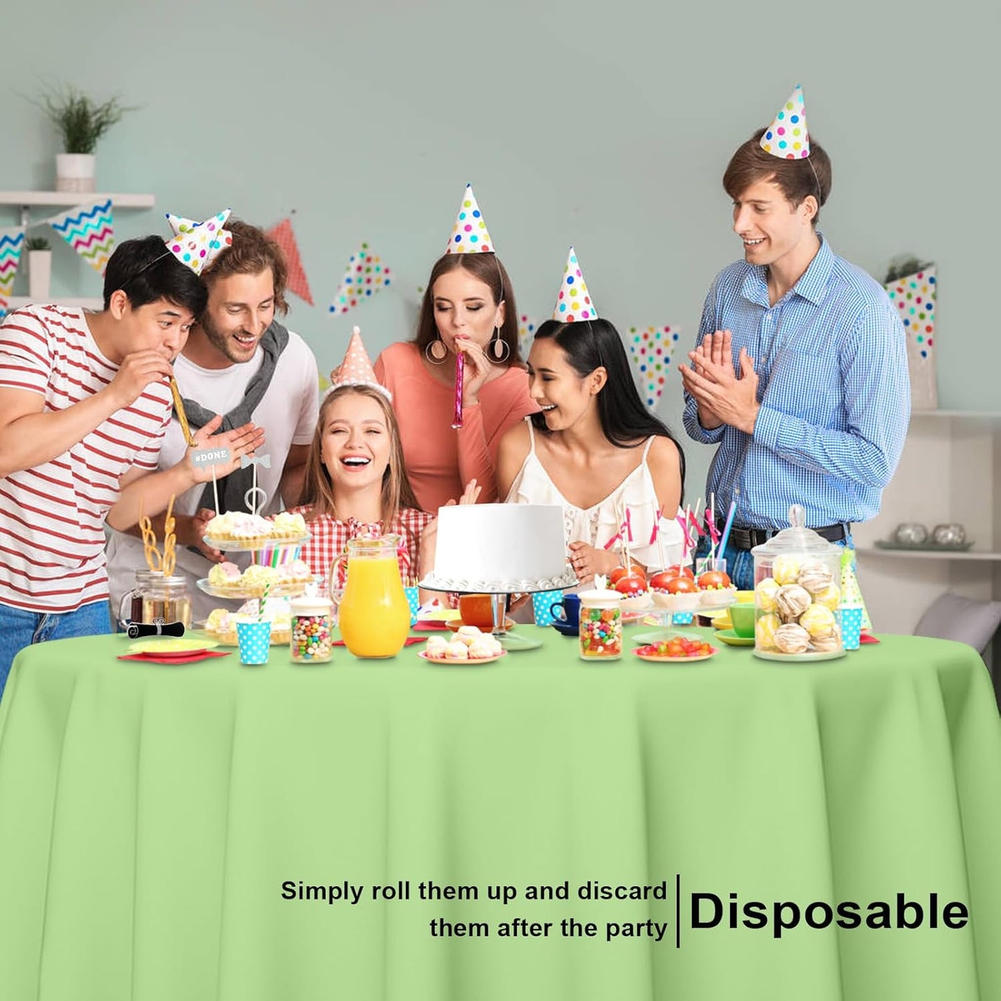 12 Pack Round Disposable Sage Green Tablecloth, Sage Green Plastic Table Cloths for Parties Disposable, 84x84 in Waterproof Camping Tablecloth for Birthday Party Baby Shower Picnic School