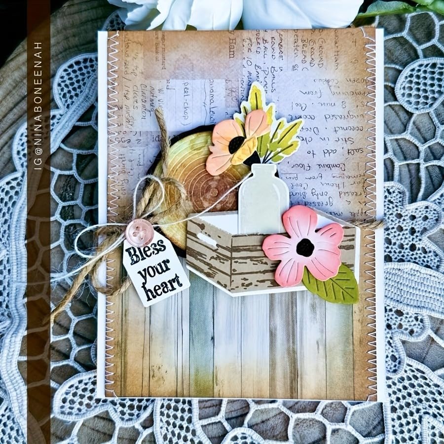 Flowers Metal Cutting Die for Scrapbooking - Cut Stencils for DIY Scrapbook Photo Album Decorative Paper Card, Card Making Supplies, Stencils & Crafting Die Cut (Wood & Flower 7.9 x 4.1 in)