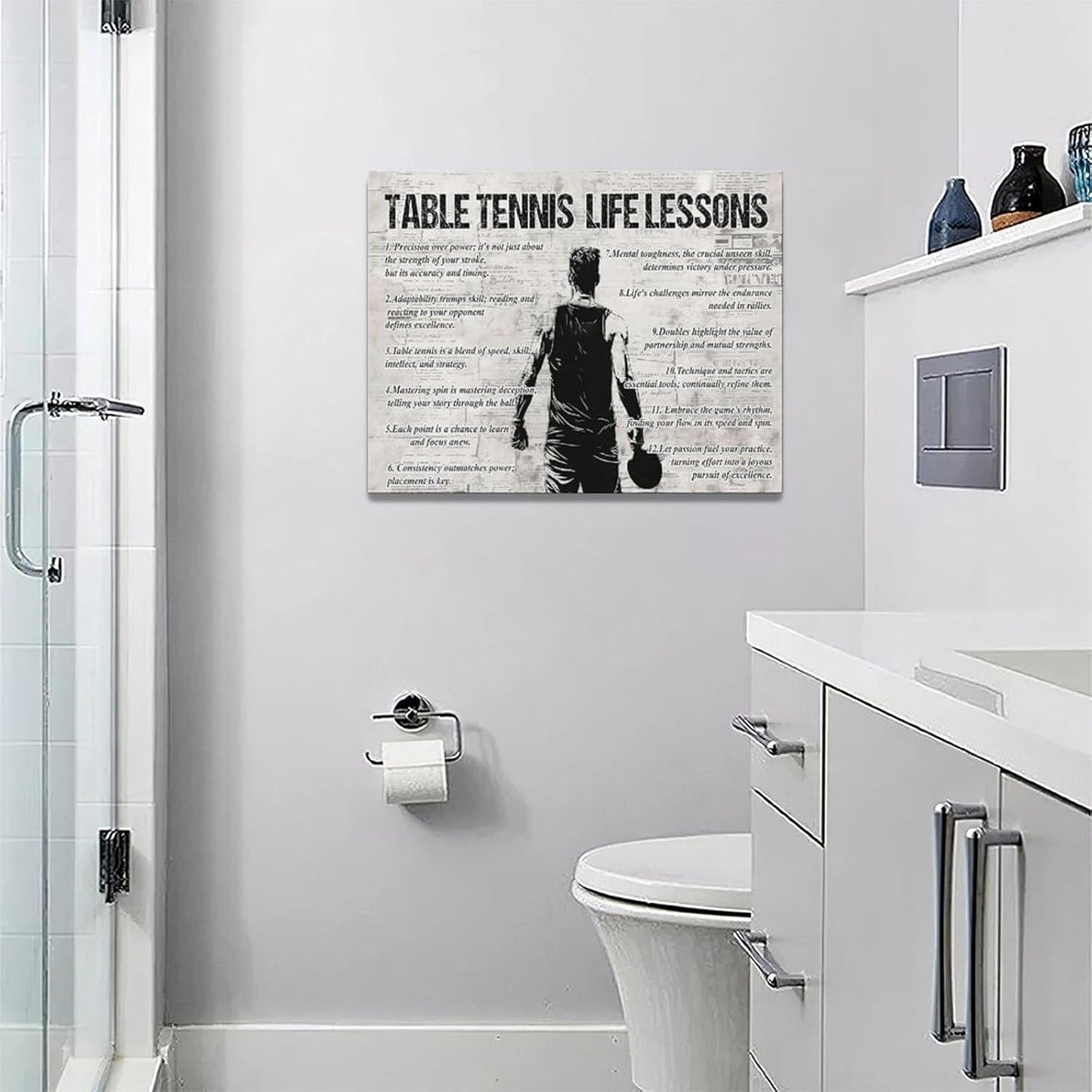 Table Tennis Sports Wall Art Table Tennis Life Lessons Wall Decor Table Tennis Sign Retro Poster Boy Men Motivational Decorations Canvas Print Painting Artwork for Bedroom Living Room Gym 16"x12"