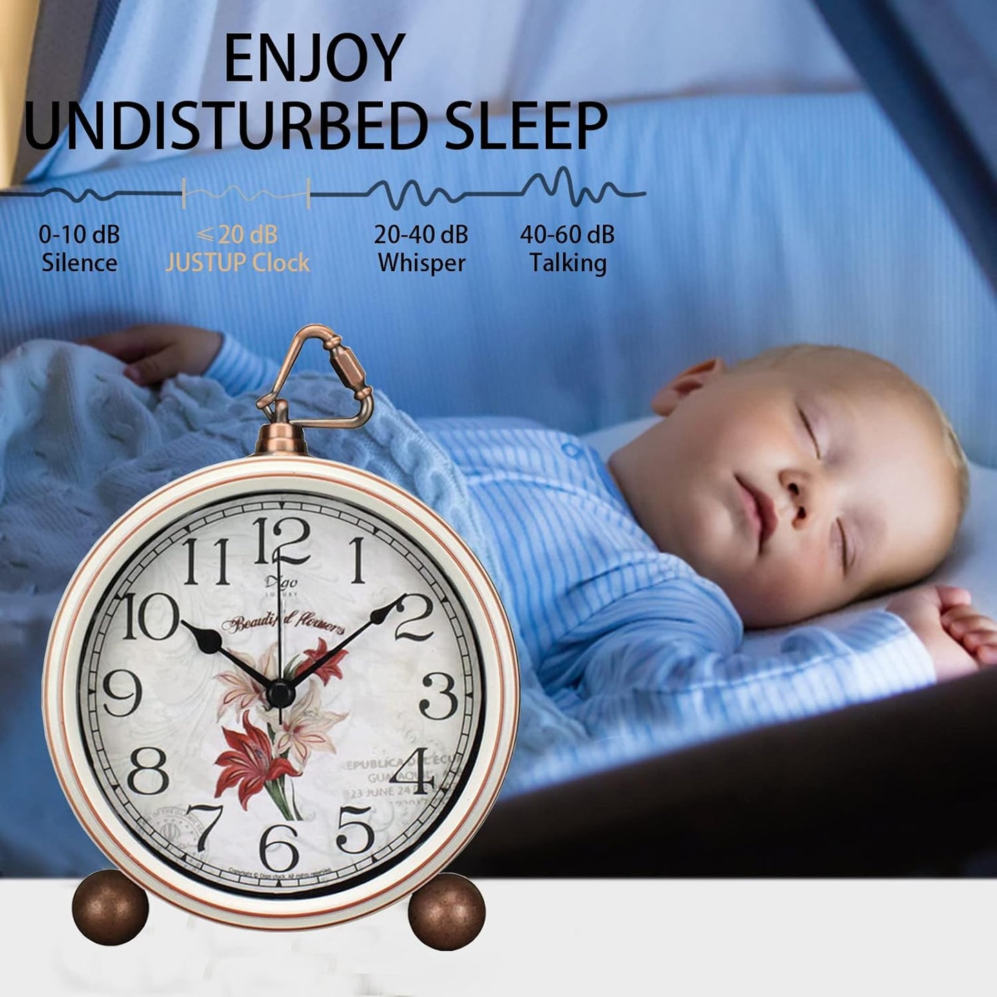 Maxspace Classic Vintage Clock - Elegant and Decorative Analog Clock,Silent Non-Ticking Clock with Distressed Metal Frame for Office, Living Room or Bedroom