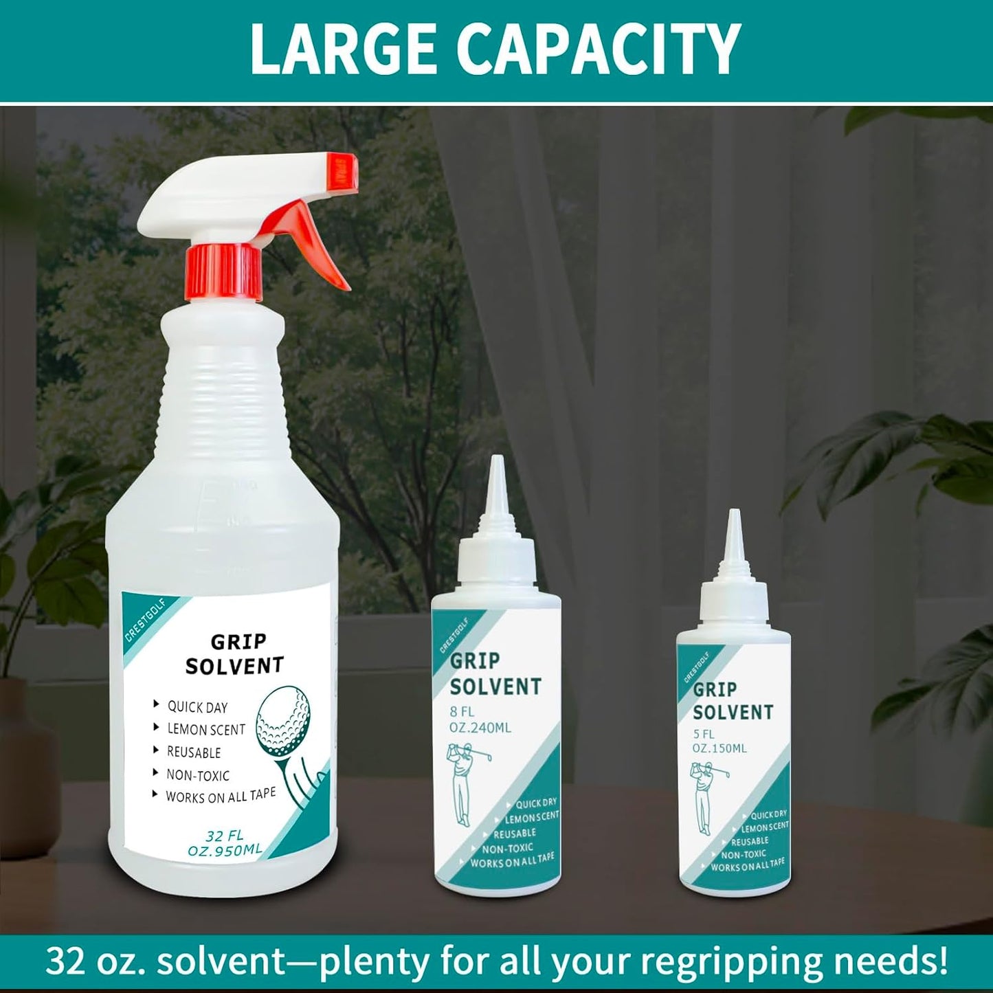 Crestgolf Professional Golf Grip Solvent 32 OZ Solvent Light &Mild Lemon Scent for Regripping Golf Clubs and Golf Grip Repair - Golf Grip Solution - Non-Toxic, Non-Flammable