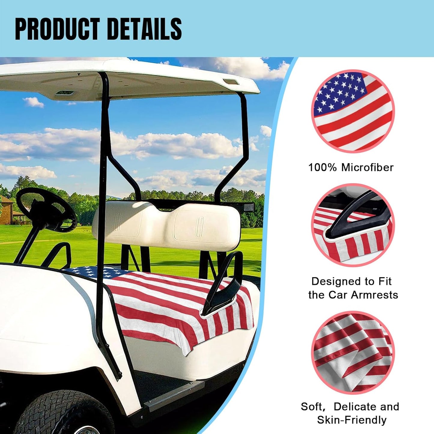 Custom Golf Cart Seat Covers, Personalized Golf Cart Seat Towel with Your Text, Image & Logo,100% Microfiber Keeps the Seat Cool and Comfortable, Fit for Yamaha, EZGO, 2-Seat Golf Carts and Club cars