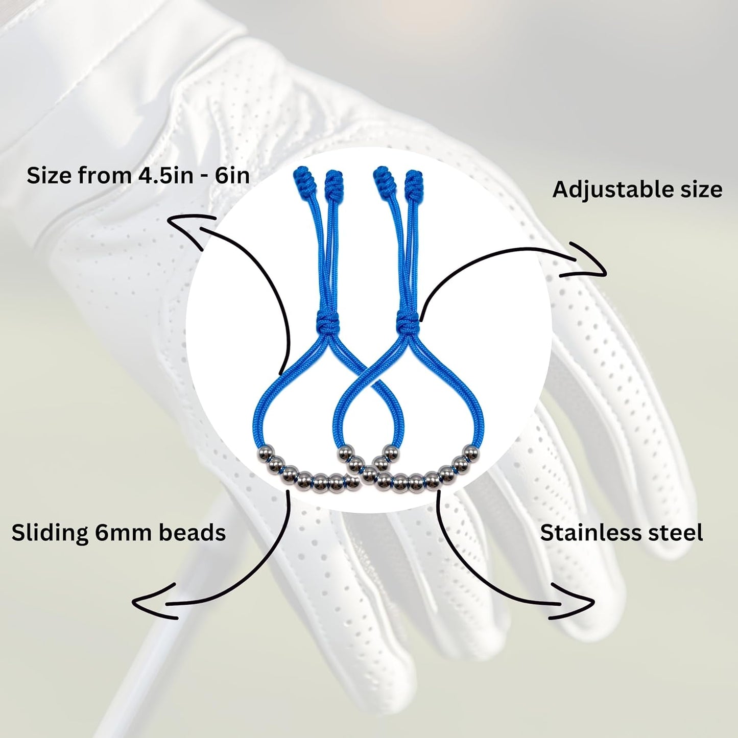 LAMIBEE Pack of 2 Golf Glove Bead Stroke Counter, 10 Stainless Steel Beads Score Counter for Gloves, Stroke Count Resizable Easy to Adjust Golf Round Scoring Tracker Accessory