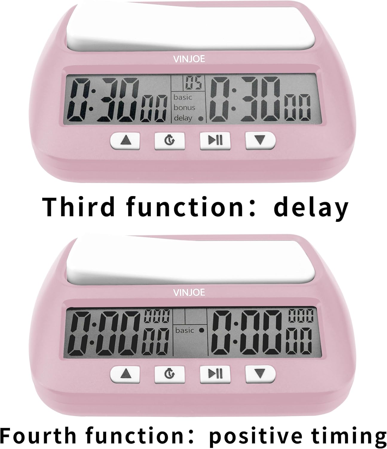 VINJOE Chess Clock Digital Chess Timer Professional for Board Games,Portable Digital Chess Clock & Game Timer with Basic,Bonus,Delay and Positive Time Features Best Gifts for Christmas (Pink)