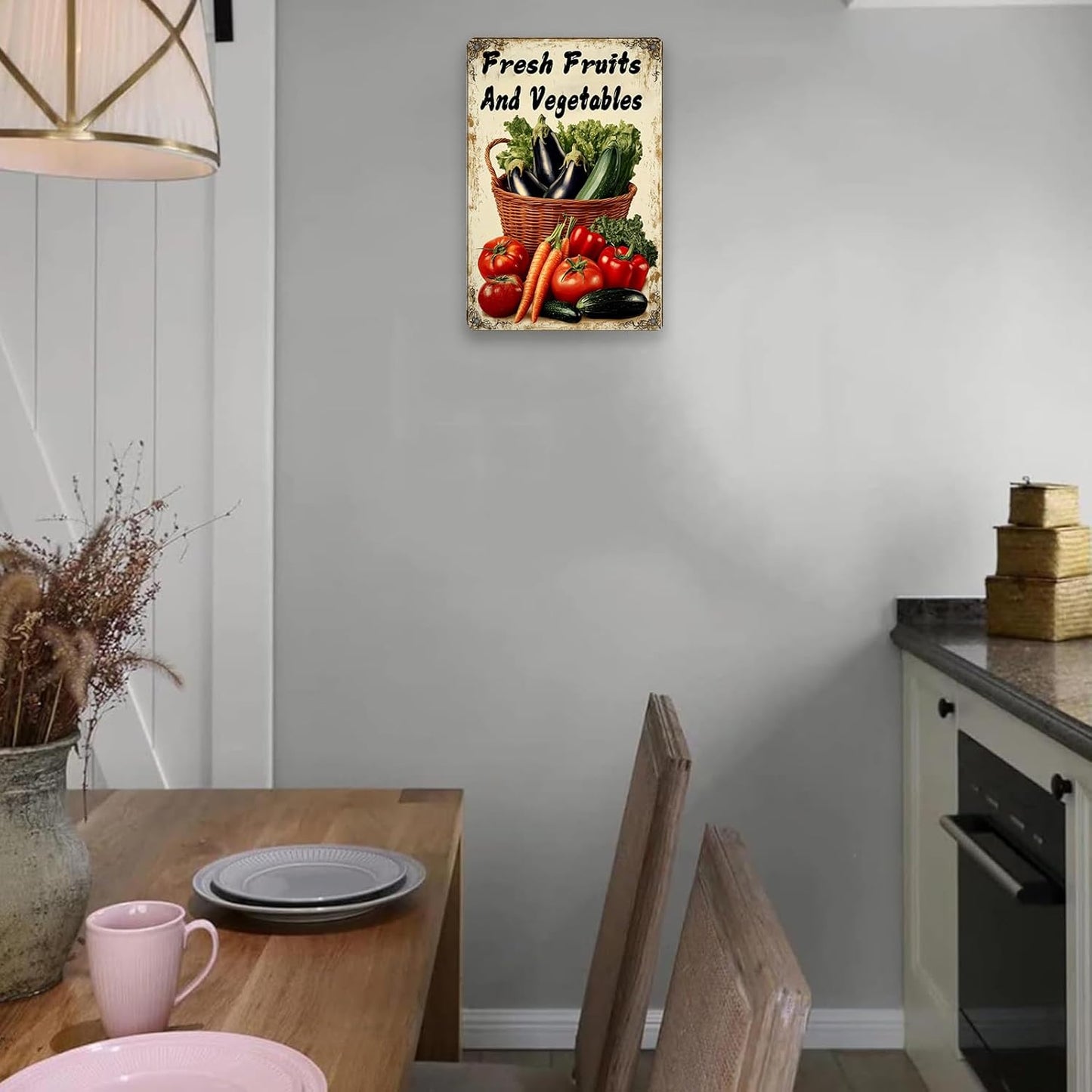 Fresh Fruits and Vegetables Tin Sign Funny Vegetables Farm Plaque Retro Home Kitchen Wall Decor 8x12 Inch