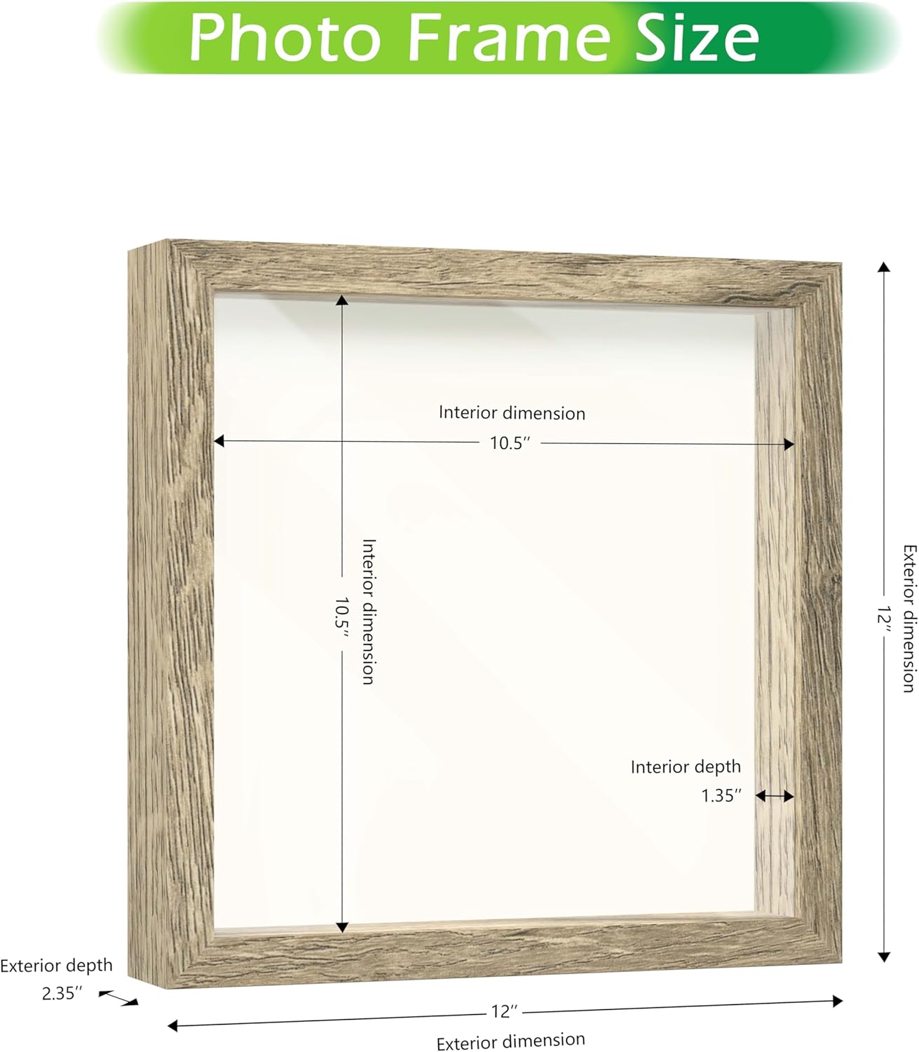FrameWorks 11x11 Driftwood Wooden Shadow Box Frame – Soft Felt Back, Tempered Glass, and Included Elegant White Ball Push Pins