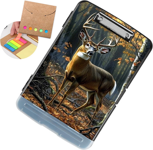 Clipboard with Storage - Large Capacity,Nursing Clipboard with Pen Holder,Heavy Duty,Plastic Side-Opening Folder for Teacher,Nurse - Forest Cute Deer