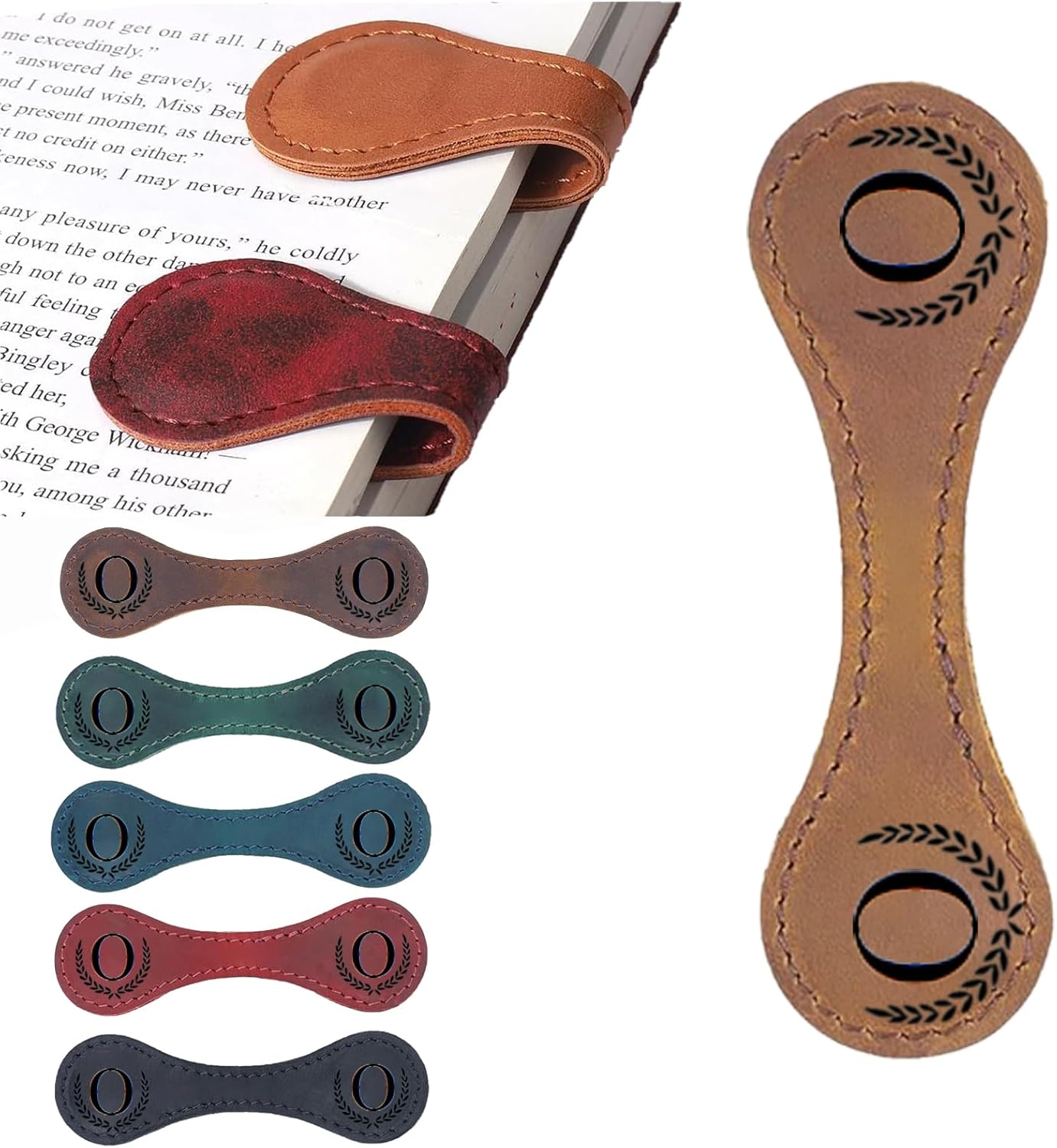 Artlaza Personalized Magnetic Leather Bookmark, 26 Letters Custom Leather Bookmarks, Handmade, Leather Magnetic Bookmark for Book Lovers Readers Women Kid(Dark Yellow，O）