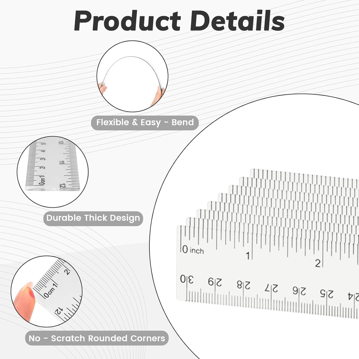 32PCS Clear Plastic Ruler 12 Inch with Centimeter and Millimeter, Transparent Metric Rulers Bulk Measuring Drawing Tool Home Office Supplies
