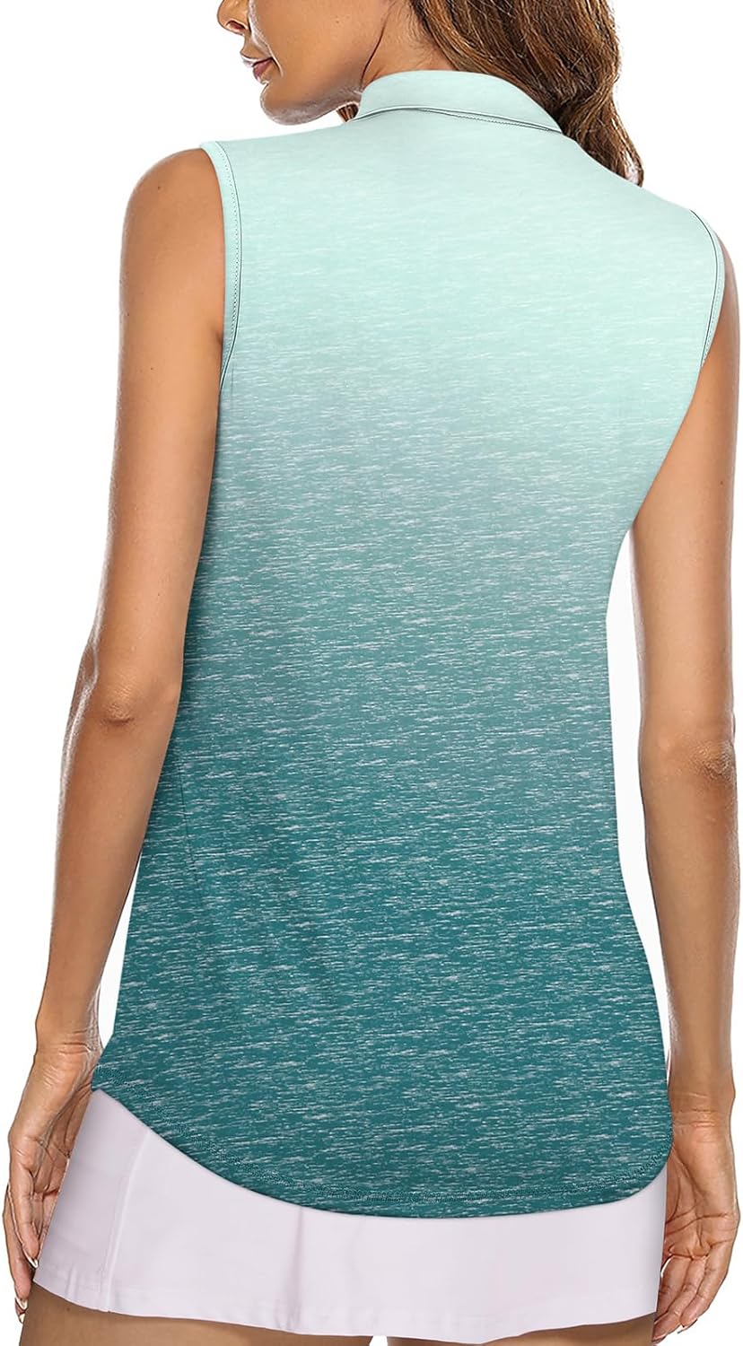 Koscacy Women's Sleeveless Golf Tennis Polo Shirts Zip Up Dry Fit Workout Tank Tops Athletic Shirt