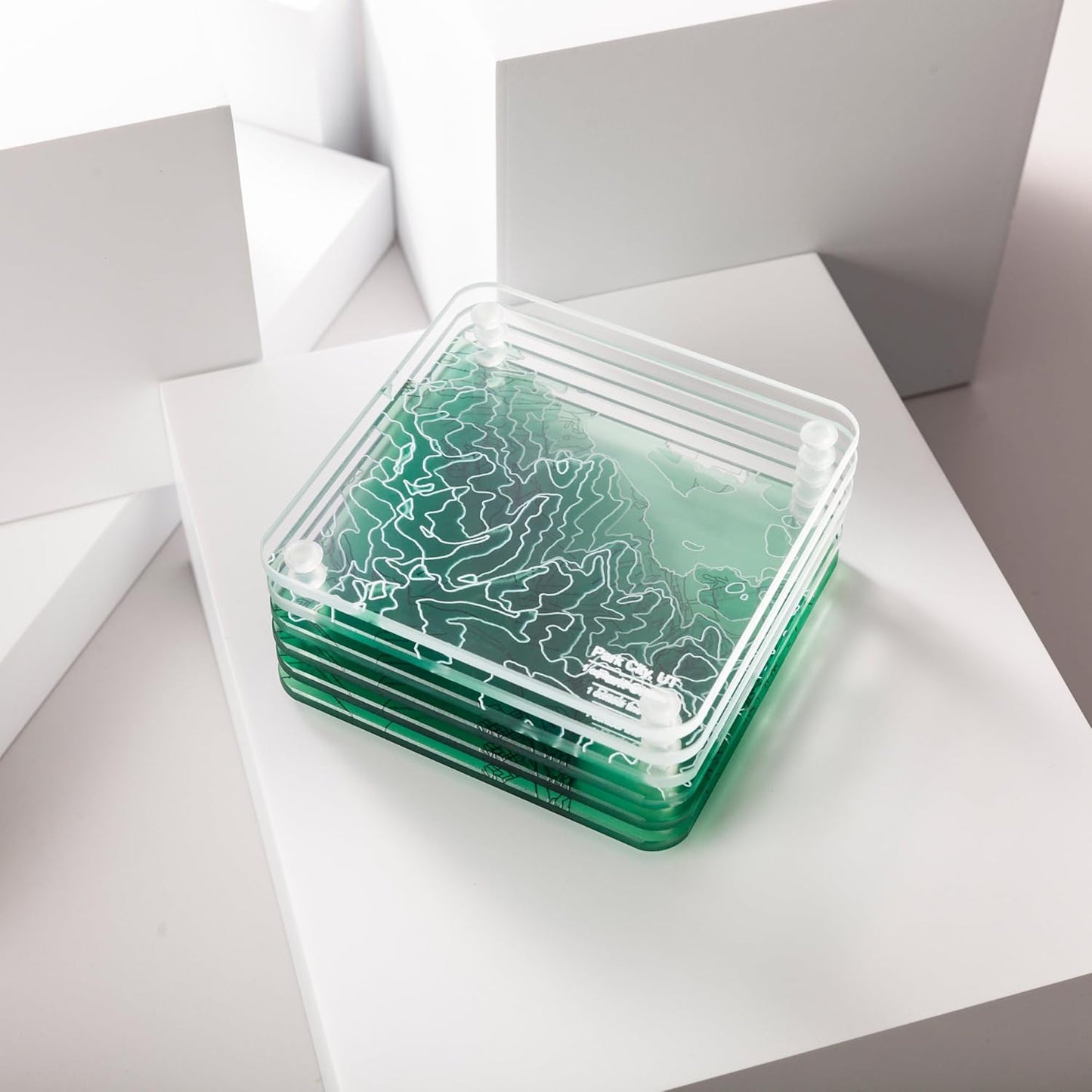 Park City, UT 3D Contour Map Glass Drink Coasters of Mountains, Ski Resort, Set of 6 with Holder, Housewarming Birthday Gifts, Home Decor