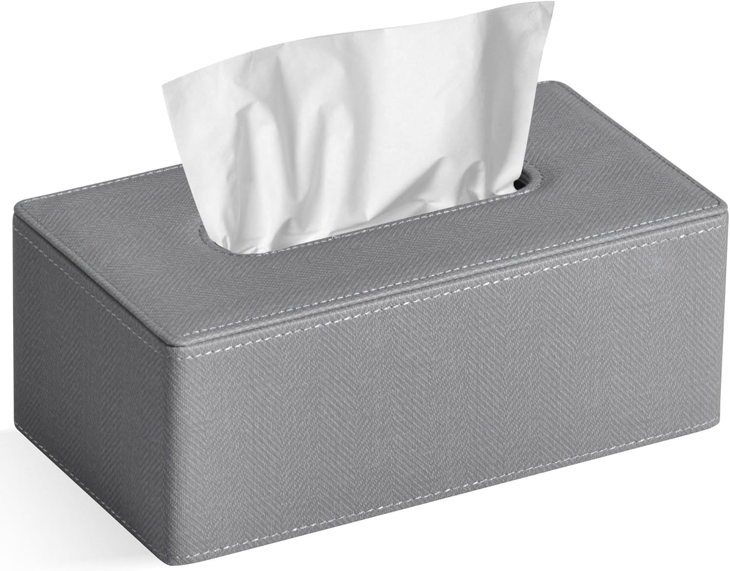 Tissue Box Cover Rectangular 9.8"(L) x 5.3"(W) x 4.3"(H) Refined Modern PU Leather Facial Tissue Dispenser Box Holder for Dresser Bathroom Decorative (Linen Grey)