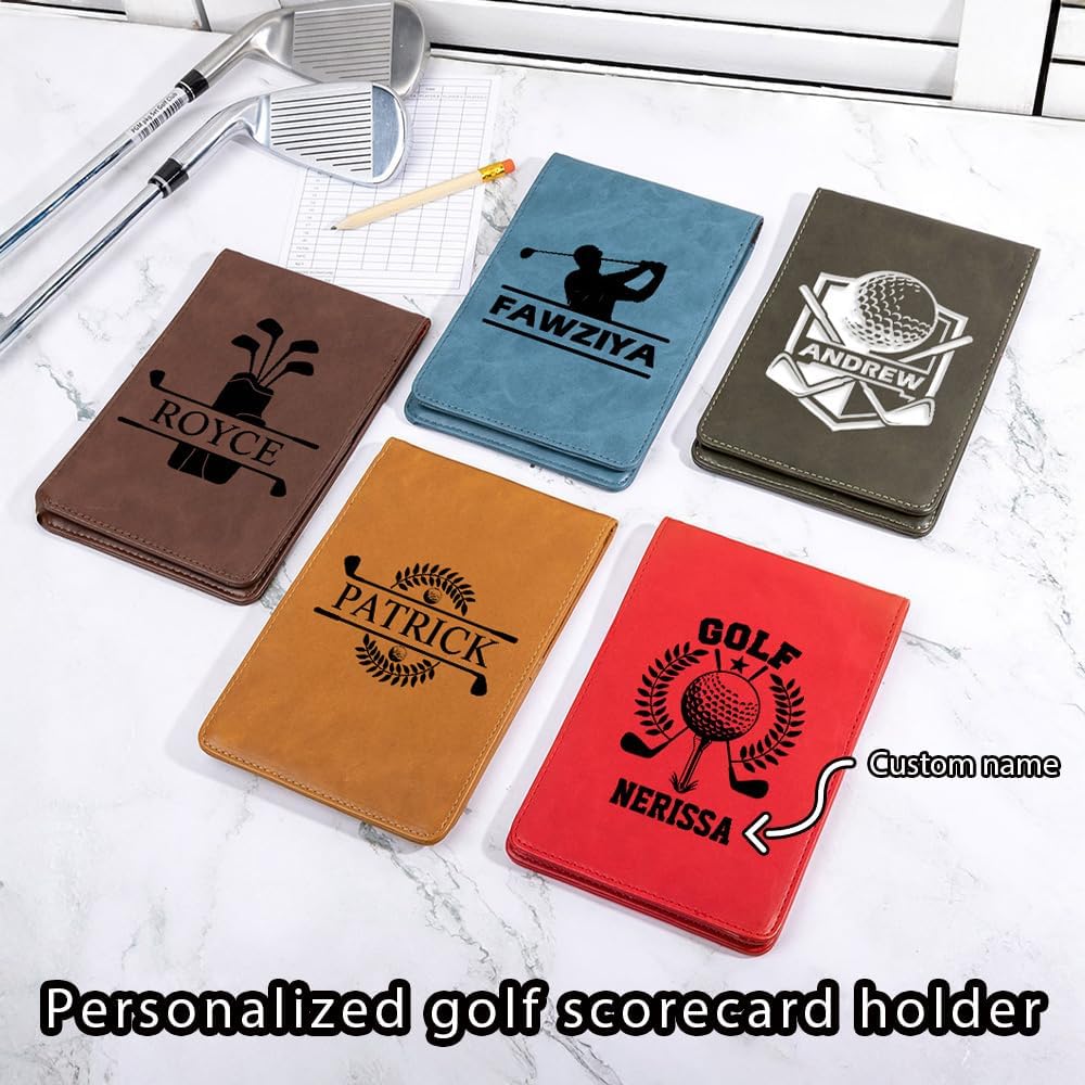 Personalized Leather Golf Scorecard Holder Customize Name Golf Yardage Book Cover Accessories Father Day Christmas Birthday Gifts for Men Women
