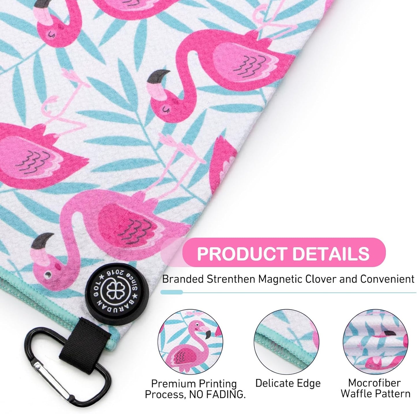 Magnetic Golf Towel for Men Women Golfer - Microfiber Golf Towel Magnet with Waffle Texture - Strengthen Magnet Golf Towels for Strong Hold to Metal Objects (4.Flamingo)