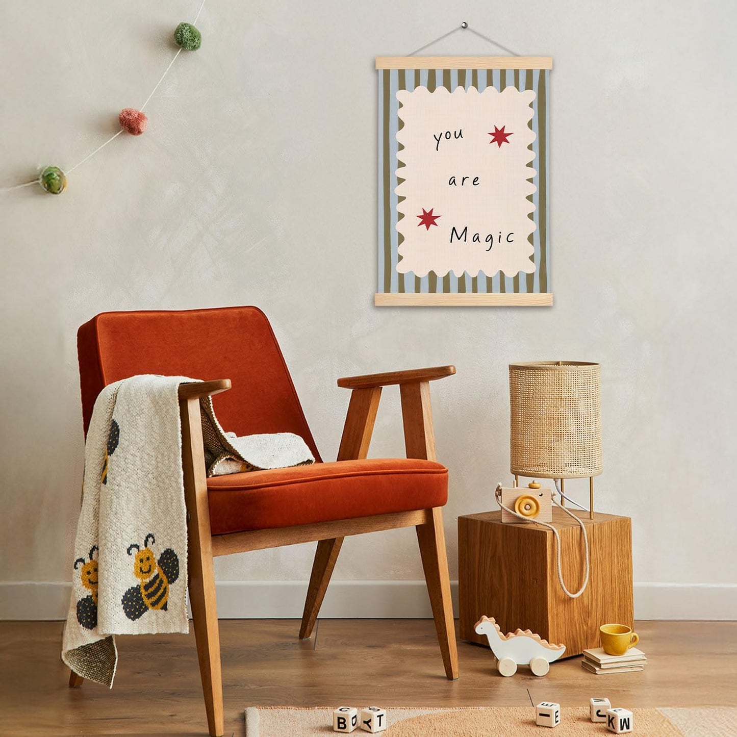 pouep You Are Magic Kids Nursery Wall Art Poster, Inspirational Positive Quote Neutral Striped Canvas Prints Wall Decor for Kids Boys Girls Bedroom Nursery Playroom, 12x16 Inches