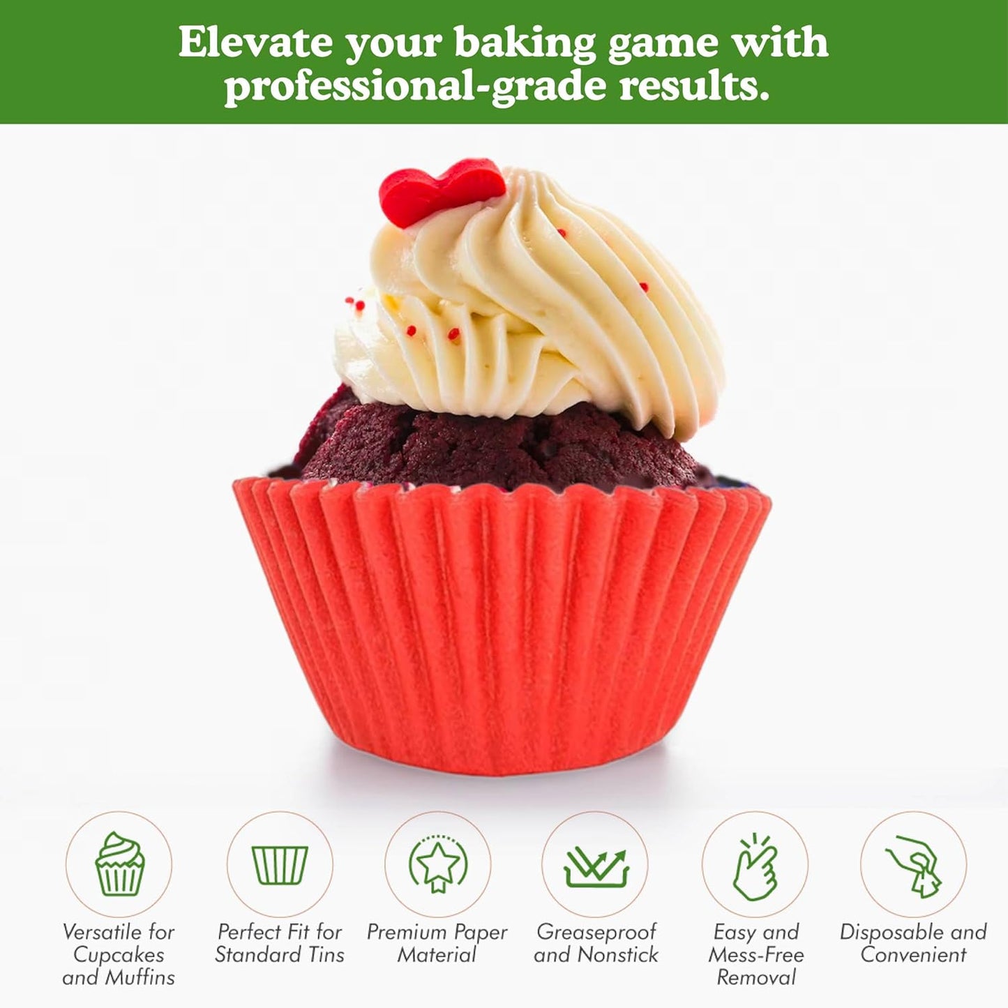 Regency Wraps Greaseproof Professional Grade Baking Cups, Pack of 40, Standard Liners, Red Solid, for Cupcakes, Muffins, Candy, Non Stick