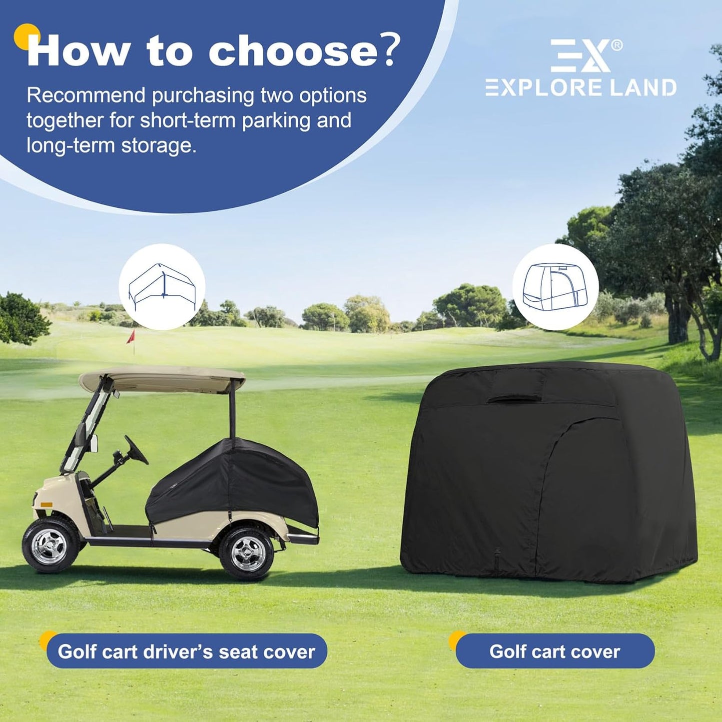 Explore Land Waterproof Golf Cart Seat Cover for 2+2 Passenger UV Resistant Seat Protector - Universal Fit for Most Golf Carts