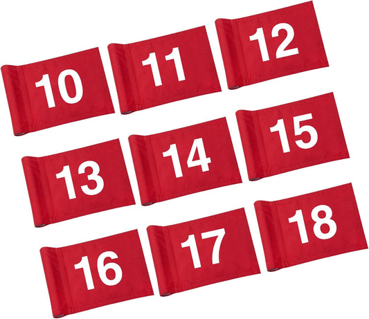 KINGTOP Numbered Golf Flag All 8x6 Inch – Upgraded Dual-Layer 420D Nylon, Double Sided Printing, Tube Inserted – Mini Practice Putting Green Flags for Yard