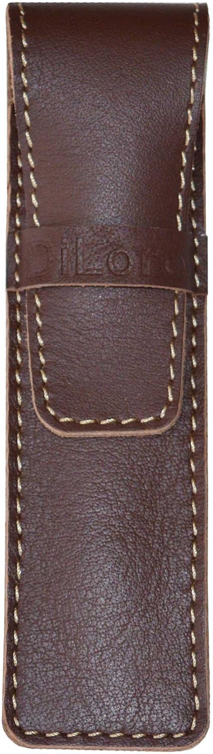 DiLoro Full Grain Thick Genuine Single Leather Pen Case Holder Pouch Pen Protector Pencil pencase (Buffalo Brown)