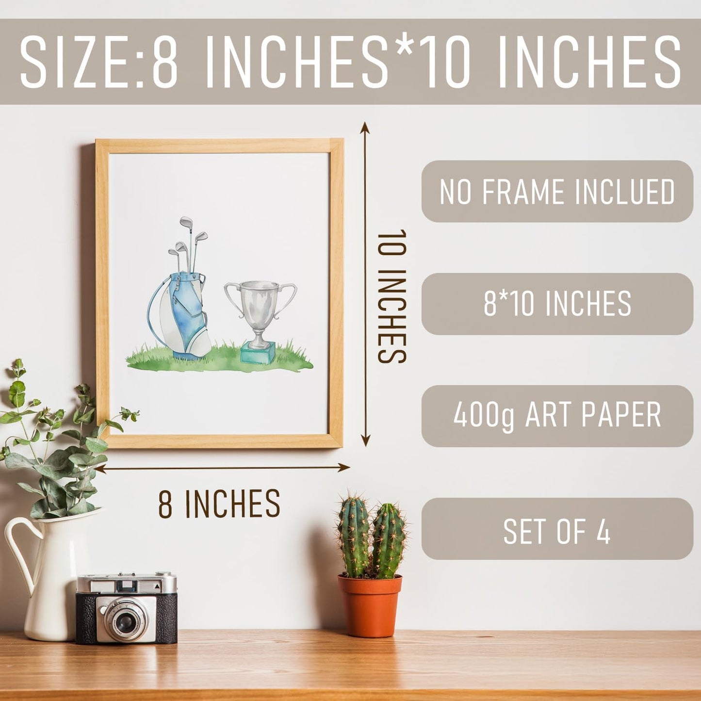 BRRNYOI Golf Golfing Wall Art Posters Set of 4, Golfer Room Decor, Vintage Golf Course Cart Canvas Prints Wall Decor for Boys Nursery Teen Bedroom Home Living Room Office, 8x10 Unframed