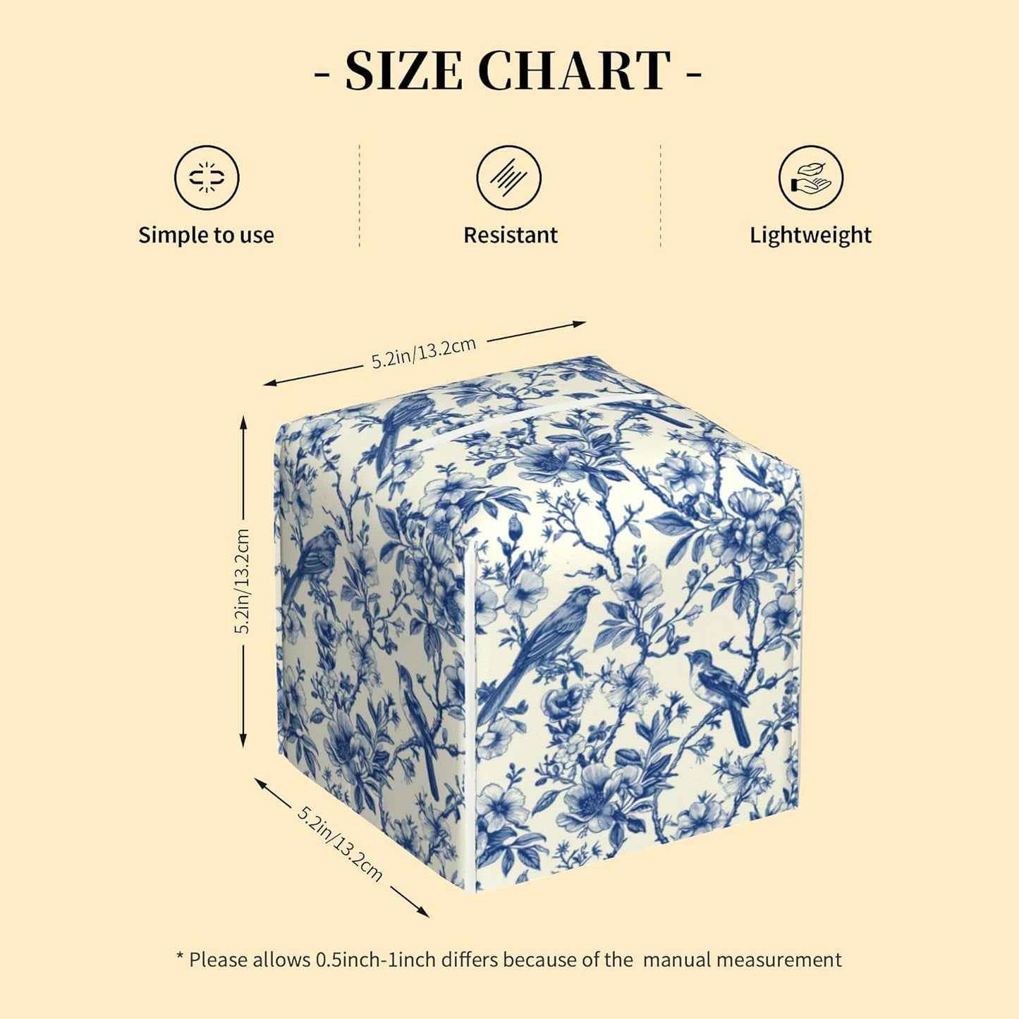Tissue Box Cover Square,Vintage Floral and Blue Bird Tissue Box Holder Waterproof Leather Facial Paper Case Modern Home Decoration for Bedroom Dresser Night Stand Office Desk