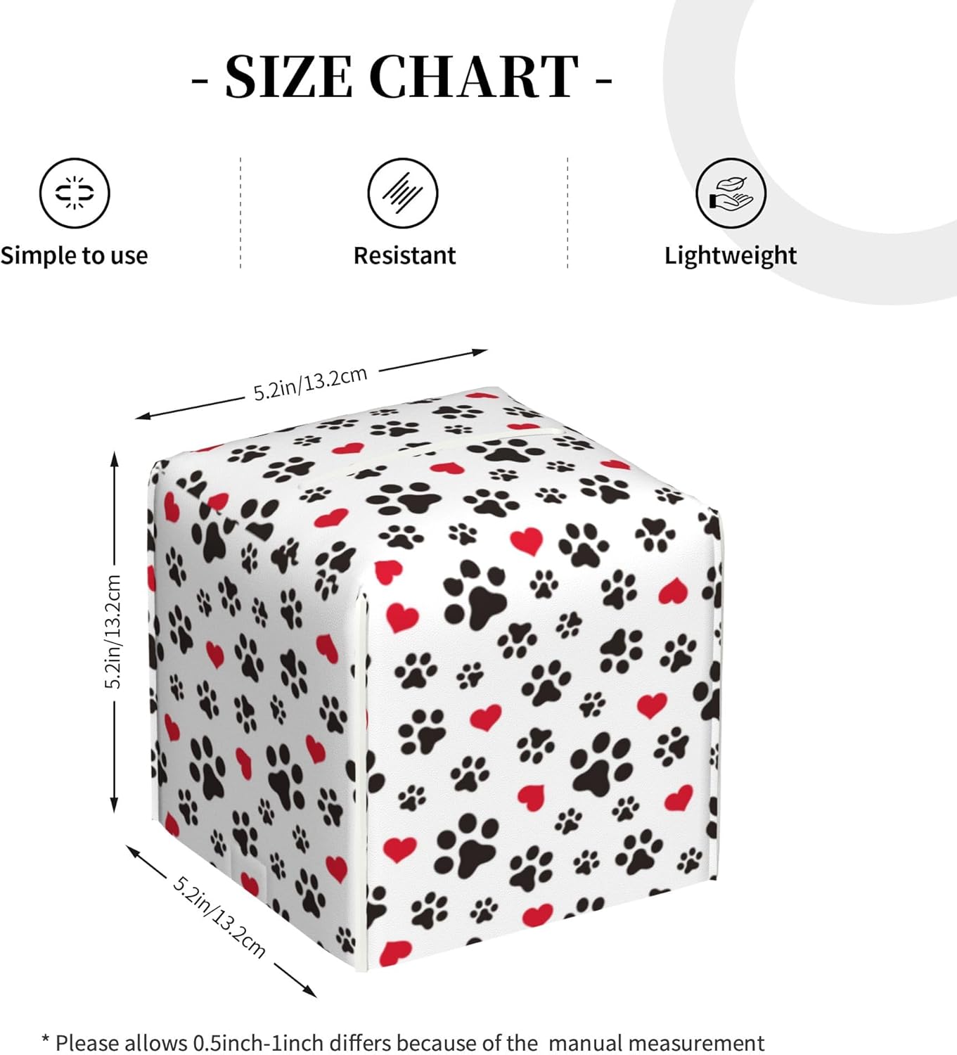 Dog Paw Cat Paw Heart Love Tissue Box Cover Square, Animal Puppy Footprints Tissue Box Holder Waterproof Leather Facial Paper Organizer Dispenser for Bathroom Home Car Nightstand Vanity Desk