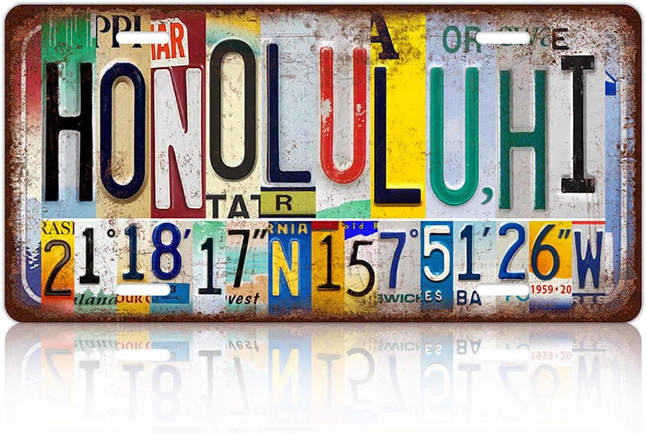 Vintage City Wall Decor Honolulu,Hi License Plate Metal Sign Tin Signs Poster