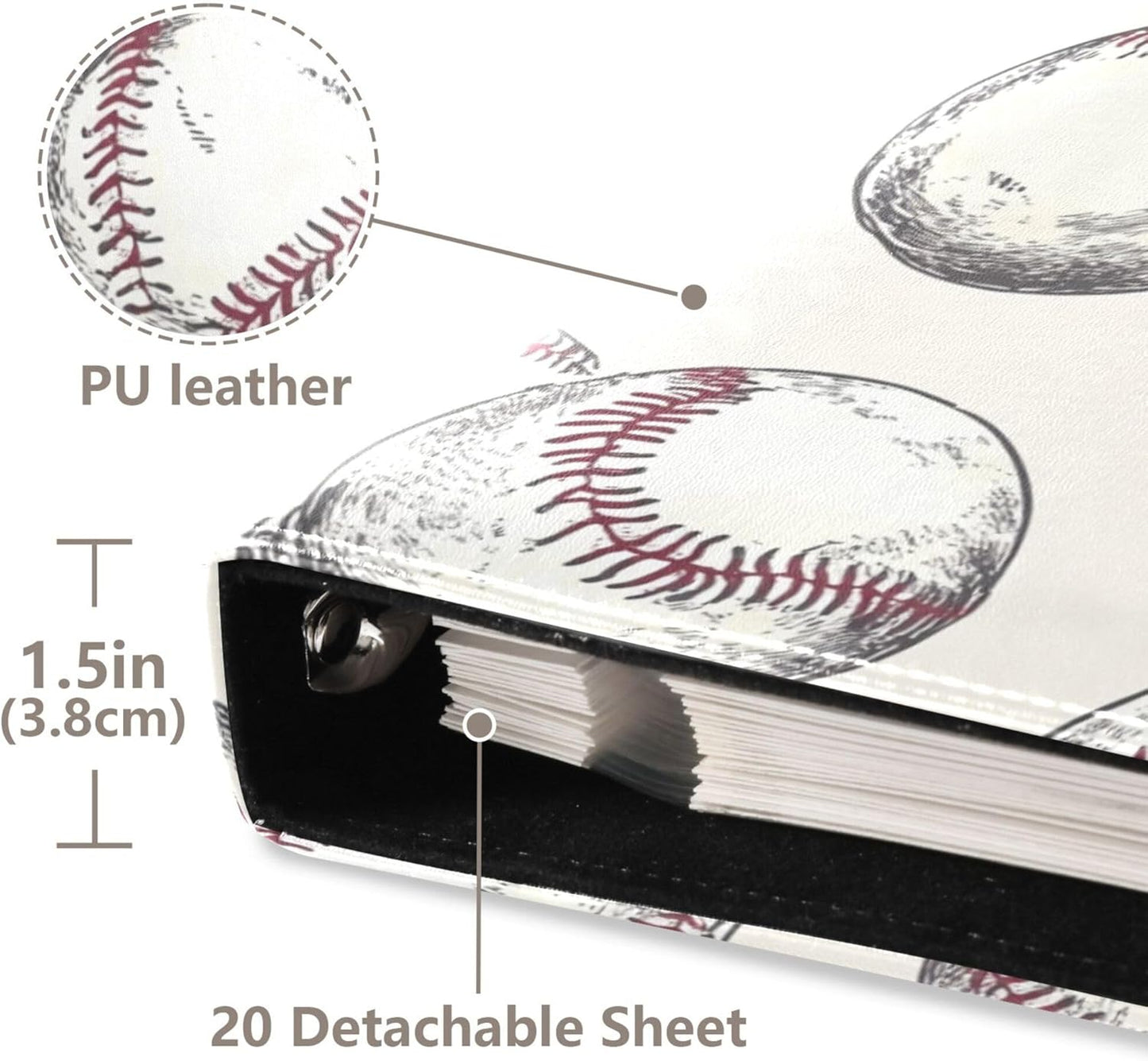 Fisyme Vintage Sports Baseball Photo Album Self Adhesive DIY Scrapbook Album for 2x3 4x6 5x7 6x8 Pictures 20 Pages Memory Book for Family Wedding