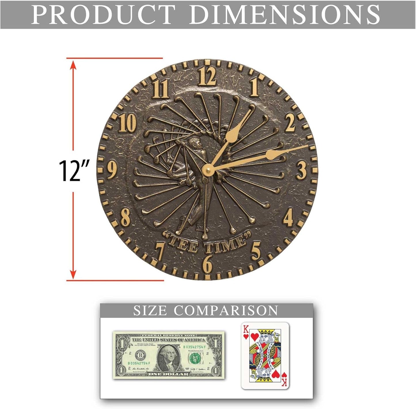 Clarus Crystal Golfer 12" Indoor Outdoor Wall Clock Made from Solid cast Aluminum