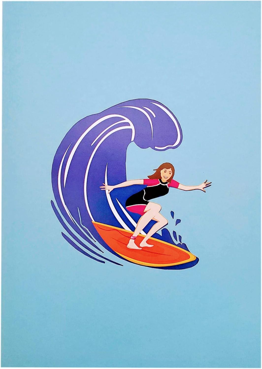 iGifts And Cards Wave Rider 3D Pop-Up Greeting Card, 5" X 7", Unique Girl Surfing Design for Beach Lovers, Birthday, Special Occasions, and Celebrations